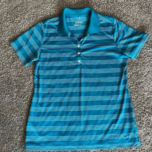 Nike Golf Tour Performance Dr-Fit Teal & White Stripe Polo Shirt, Women’s L