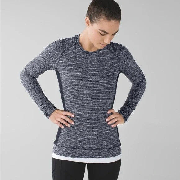 Lululemon Think Fast Long‎ Sleeve Coco Pique Black Womens 10 Pullover Athleisure