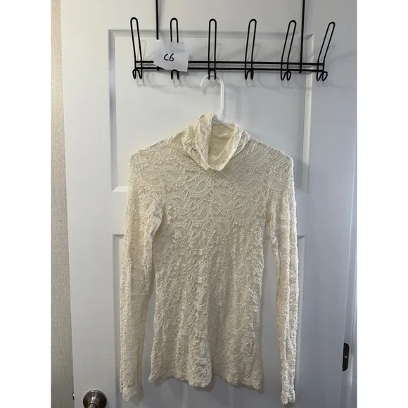 Karen Kane Womens Ivory Floral Lace Turtleneck Long Sleeve Top 3L78156 Small