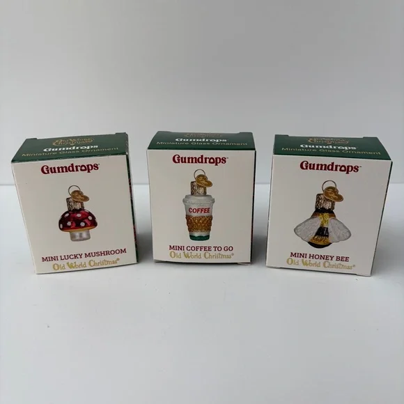 Old World‎ Christmas Gumdrops Set of 3 Mini Ornaments Coffee + Bee + Mushroom