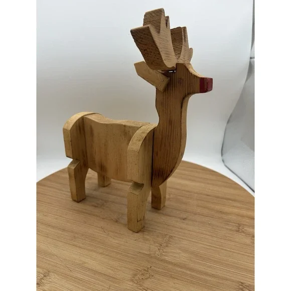 Vintage Handmade Wooden Reindeer 12