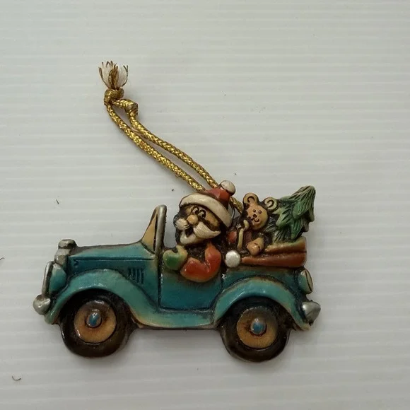 Vintage Santa Driving A Truck Christmas Ornament Folk Art