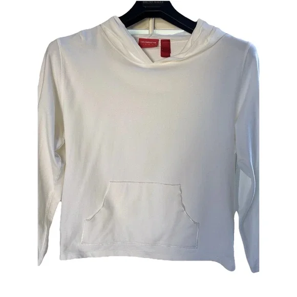 Liz Claiborne Hoodie Women's Large White Long Sleeve Pullover Stretchy Hand Pock