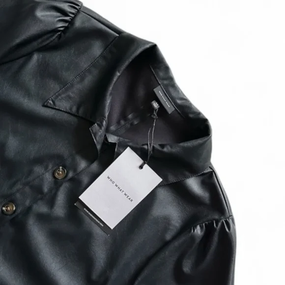Who What Wear Faux Leather Button Front Top NWT