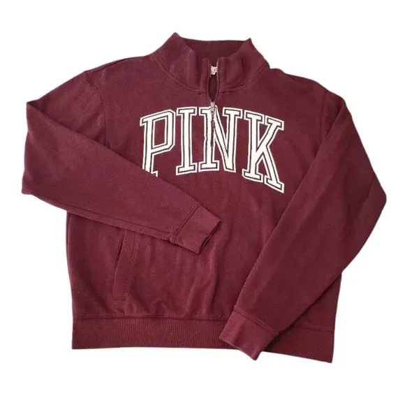 PINK‎ VS 2014 Maroon Red White Logo Quarter Zip Pullover Sweatshirt Medium