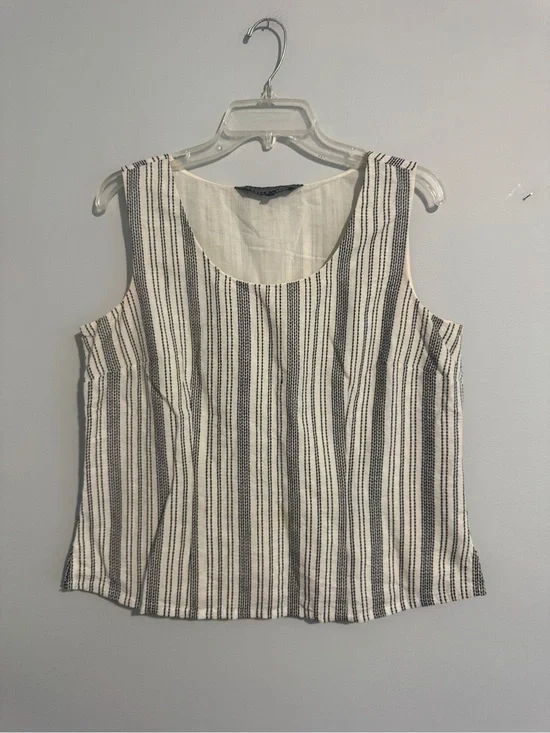 Fables by Fabindia Striped Scoop Neck Sleeveless Top- White & Black - XL