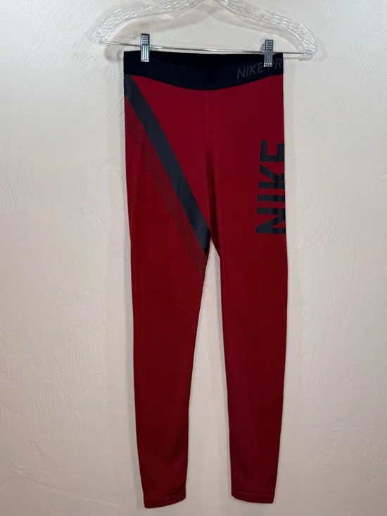 Nike Women’s Running fleece lined Maroon Leggings with Black Logo