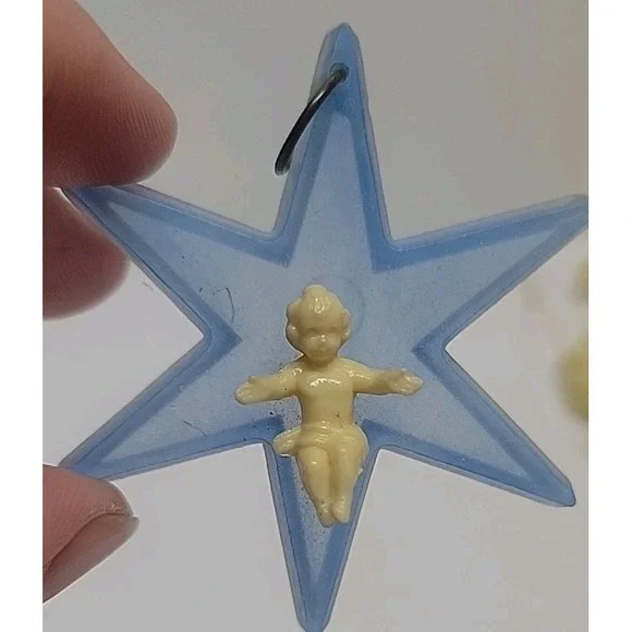 Italy Vintage Religious Baby‎ Jesus Plastic Soft Blue Star Christmas Ornament