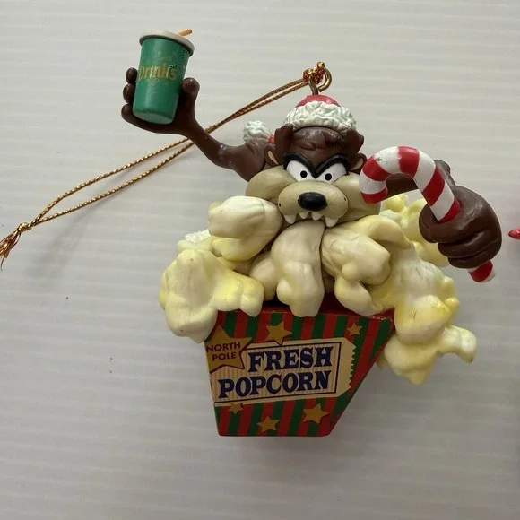 Vintage Looney Tunes 1997 Taz Christmas Ornament Fresh Popcorn Bucket Movie