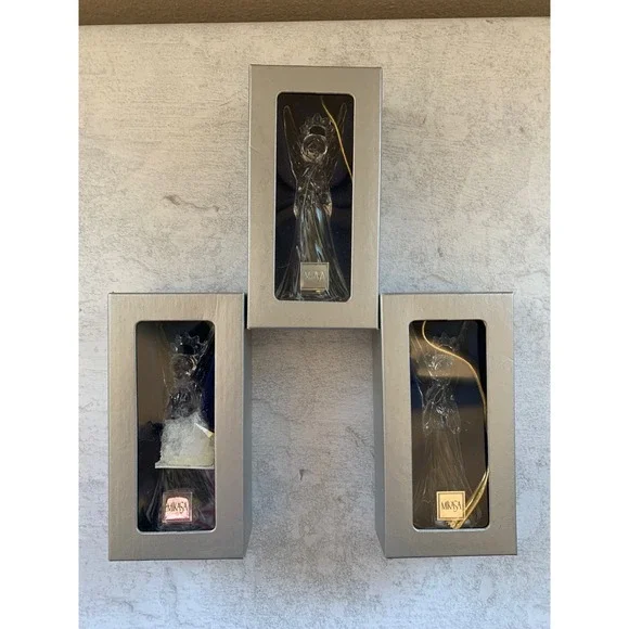 Mikasa Heavenly Music Trumpeting Angel Ornament Set of 3 Crystal with Gold Chain