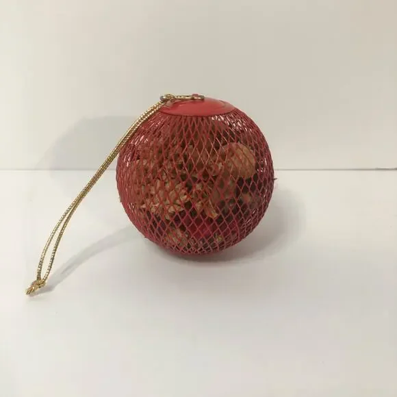 red wire mesh ball christmas ornament w/ potpourri 3‎ inches Refillable