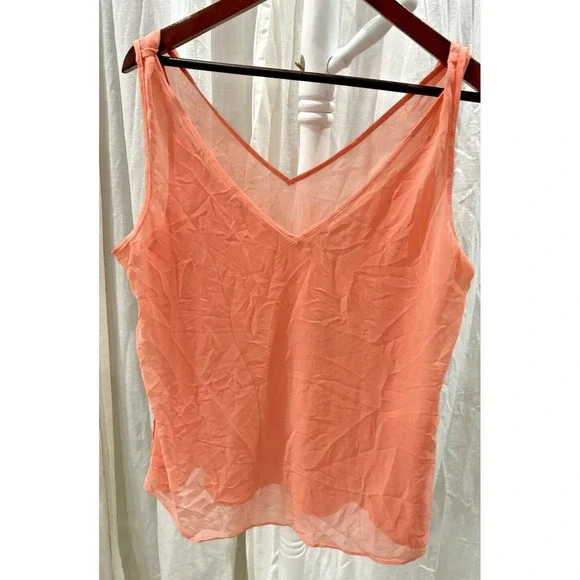 White House Black Market Womens L‎ Convertible SL V Neck Blouse Coral Sheer NWT
