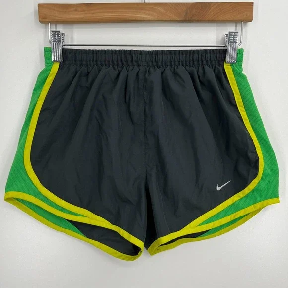 Nike Dri-FIT Tempo Running Shorts Womens Small Grey Green Yellow Athletic Gym