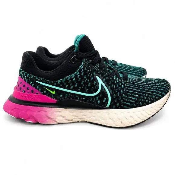 Nike React Infinity Run Flyknit 3 Black Teal Pink Running Shoes Women’s 9