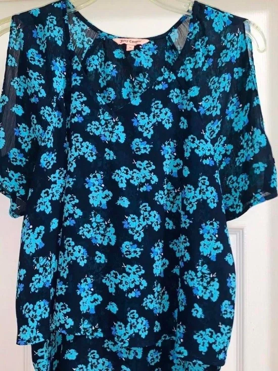 Teal Floral Short-Sleeve Blouse
