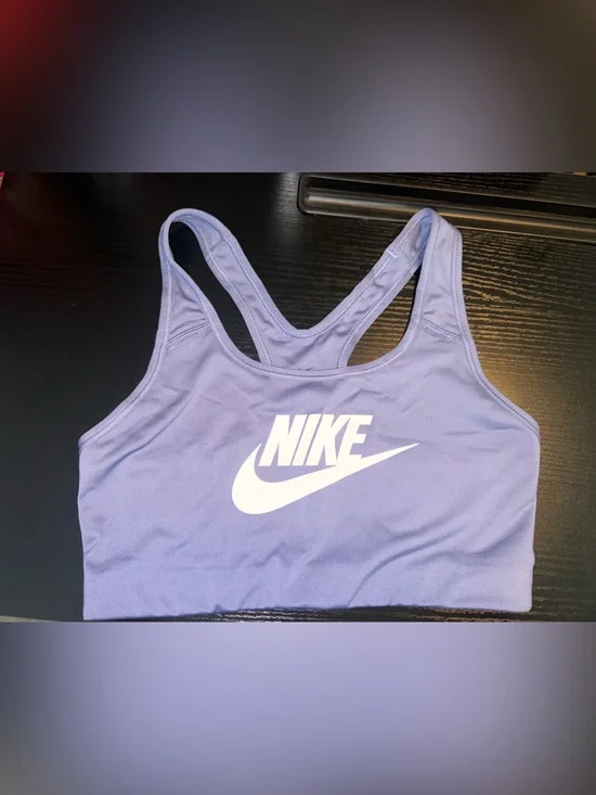 Nike Dri Fit Size Medium Purple Sports Bra with White Logo Swoosh
