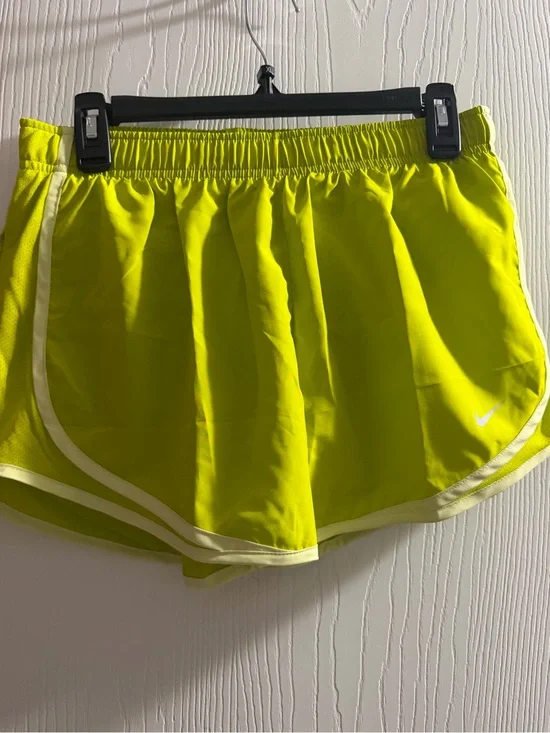 Nike Women's Neon Yellow Athletic Running Shorts with White Trim