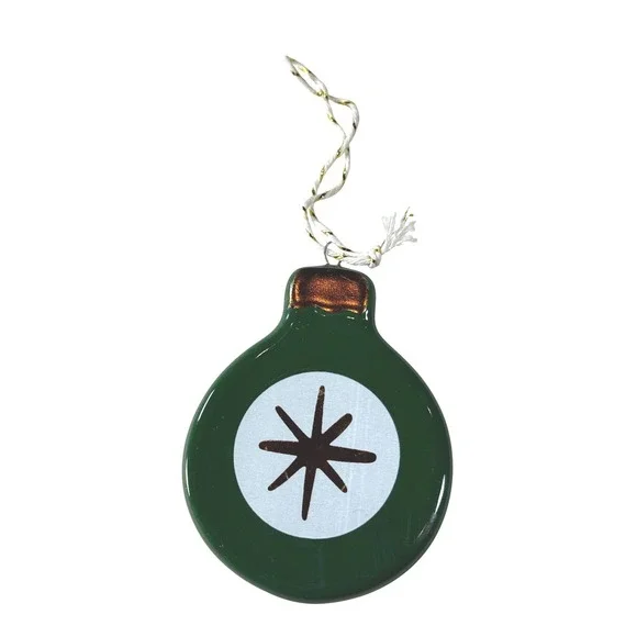 Green Glass Christmas Ornament Starburst Design Hanging Holiday Decor‎