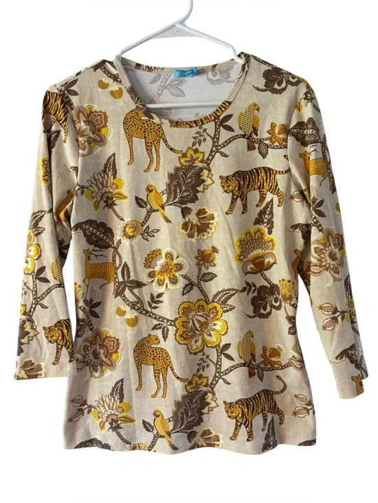 J.McLaughlin Signature Sand Gold Tigris Knit 3/4 Sleeve Top Size Medium