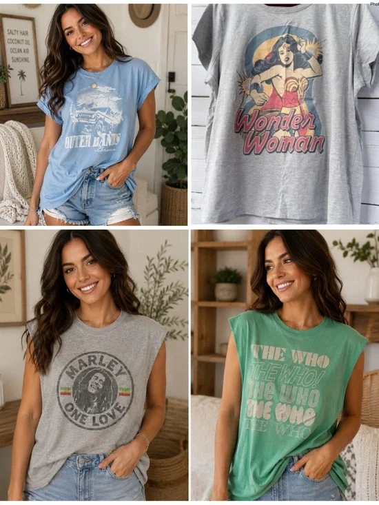4-Piece Vintage & Music Graphic Tee Lot