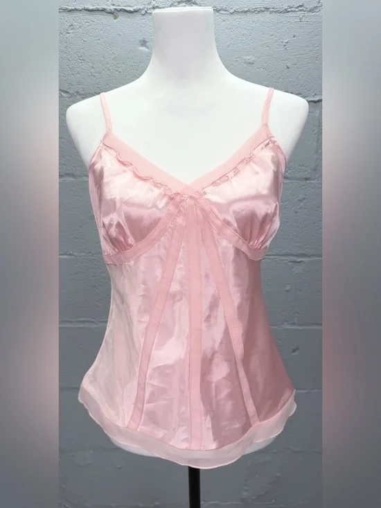 Cato Women's Pink Silky Mesh Trimmed Adjustable Strap Camisole Size Small