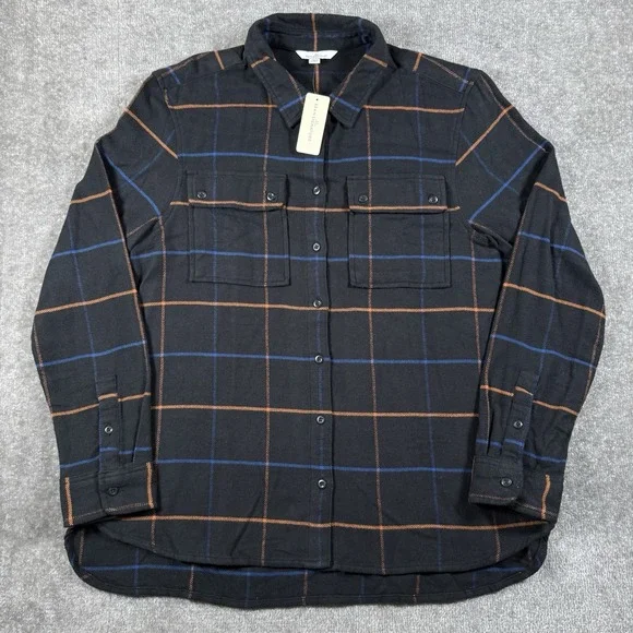 NWT LL Bean Signature Shirt Women's Large Black Plaid Flannel Organic Cotton