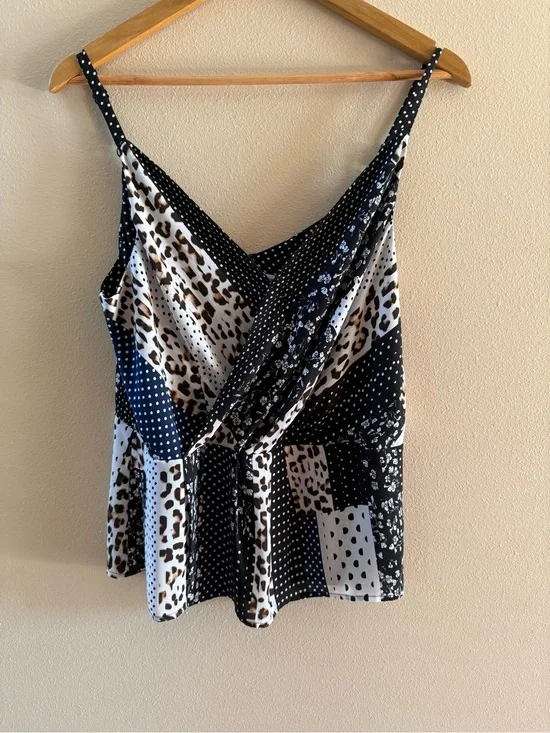 CAbi Black & White Mixed Print Draped Cami