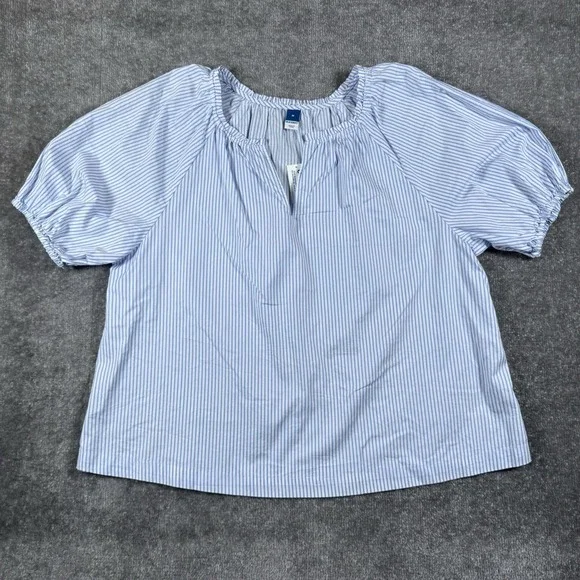 NWT Old Navy Shirt Women's Medium Blue Striped Puff Sleeve Cottagecore Festival