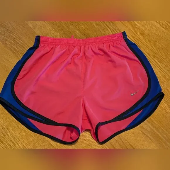 Women Nike Pink Blue Lined 2 in 1 Athletic Run Shorts Medium drawstring pocket