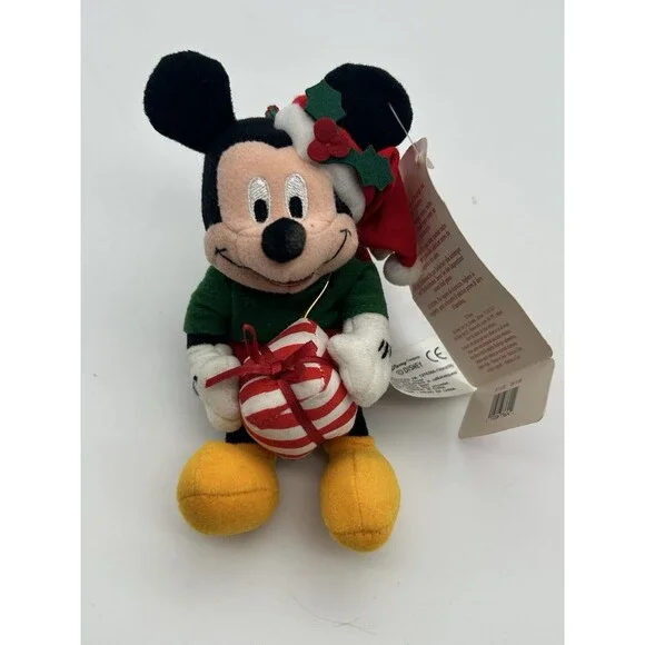 Disney Store Candy Cane Christmas Mickey Mouse Plush Hanging Ornament Vintage