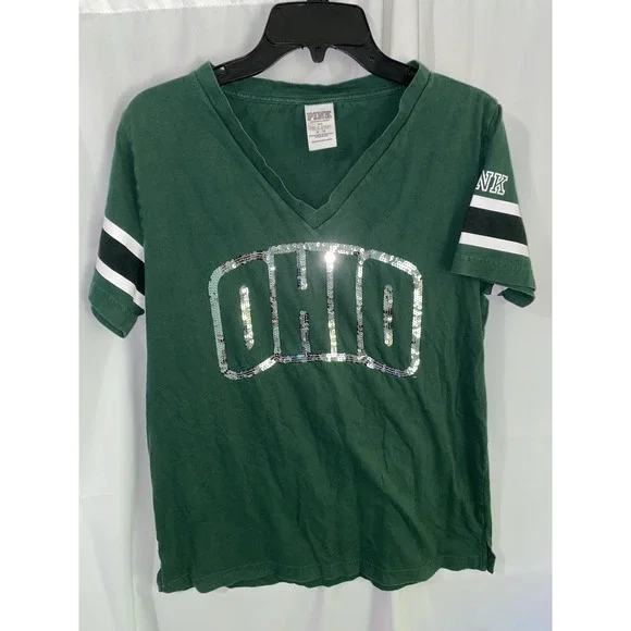 Victoria's Secret PINK NCAA OU Ohio University Bobcats Sequin Shirt Women Medium