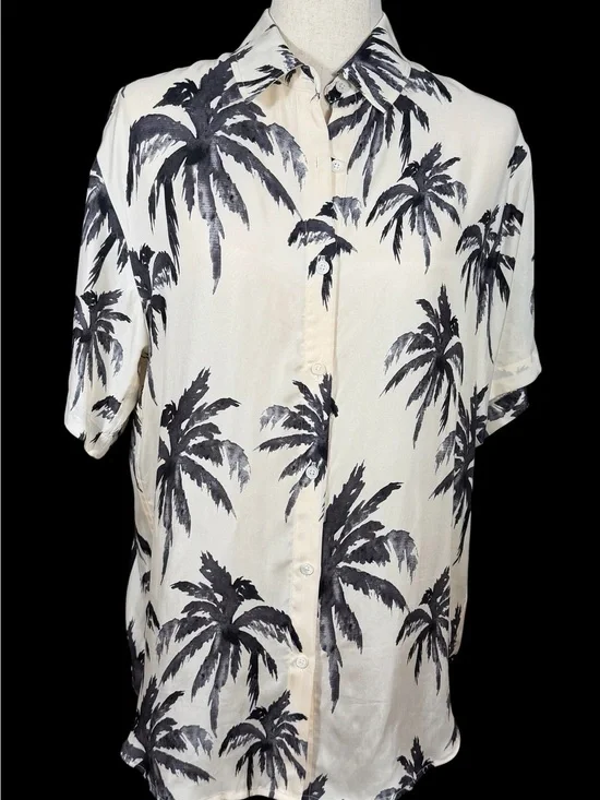 Annie Bing Oversized Short Sleeve Shirt - Cream/Black. Palms. Y2K. California.