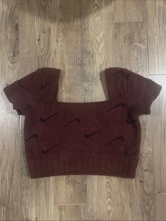 Nike Deep Brown Sherpa Crop Workout Pullover Top