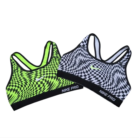 Checkered‎ Nike Sports Bra Black And White Black And Neon Yellow Size Small