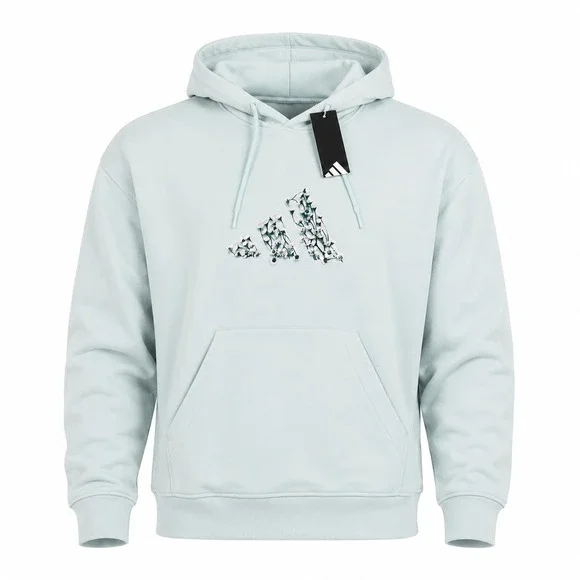 Adidas Trefoil Floral Logo Hoodie Womens XXL Halo Mint Blue Flowers Pullover