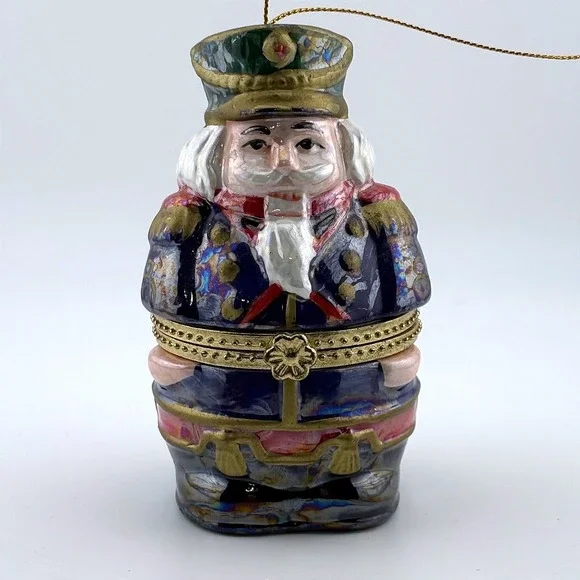 Mr Christmas Nutcracker Musical Ornament Iridescent Porcelain Hinged Trinket Box