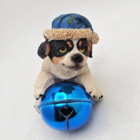 Vintage Dog Christmas Ornament Blue Jingle Bell Puppy