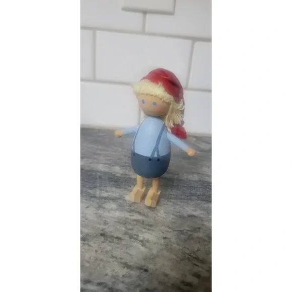 Vtg Swedish Christmas Wooden Skandinavisk Hemslöjd Tomte Boy Ski Santa Hat  5