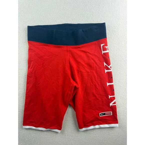 Nike Womens Red Navy Blue Logo Graphic Bike Shorts Size Small RN56323