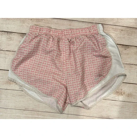 Nike Running Shorts Women's Large Pink White Just Do It Print Brief Lined