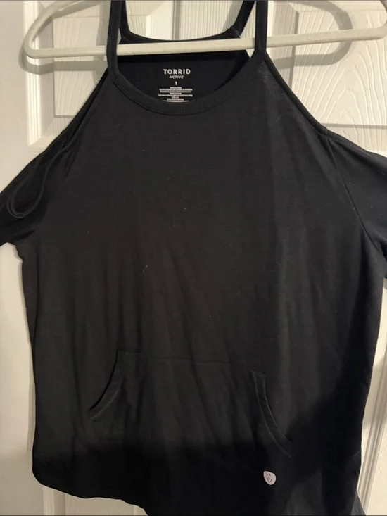 torrid Black Cold-Shoulder Tank with Kangaroo Pocket