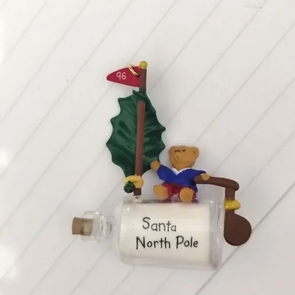 VTG Hallmark Keepsake Miniature Ornament 1996 “Santa North Pole” Bear On Bottle
