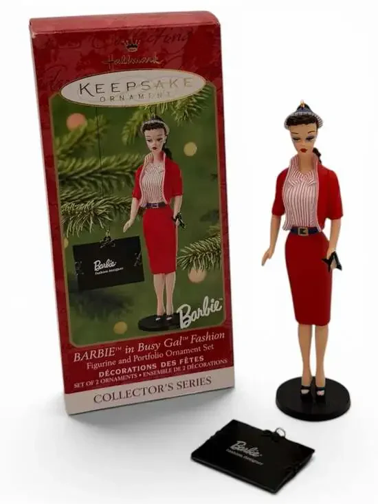 2001 Hallmark Keepsake Barbie Figurine and Portfolio Ornament Set