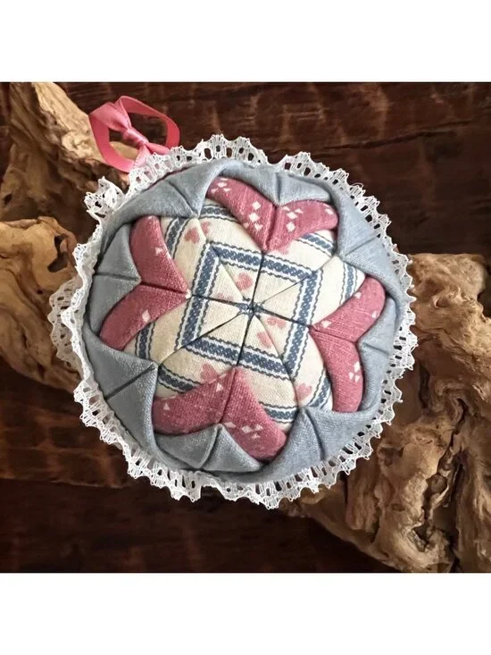 Handmade Vintage Quilted Cottagecore Ornament 4 Inch