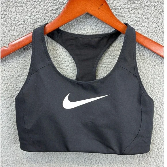 Nike Dri-FIT Racerback Sports Bra Womens Large Black Gym Running Workout Swoosh