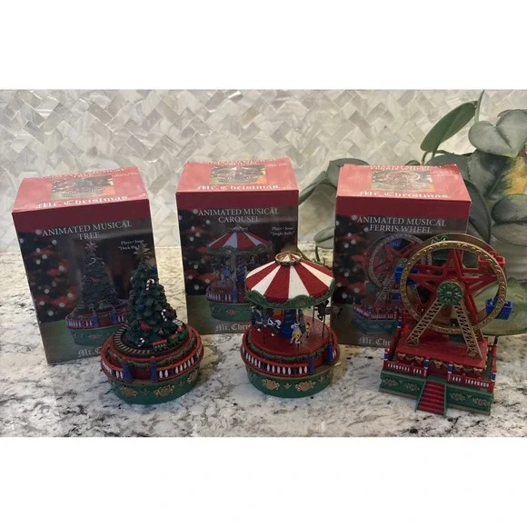 NOS Mr. Christmas Mini Musical Carousel, Ferris Wheel,‎ & Christmas Tree