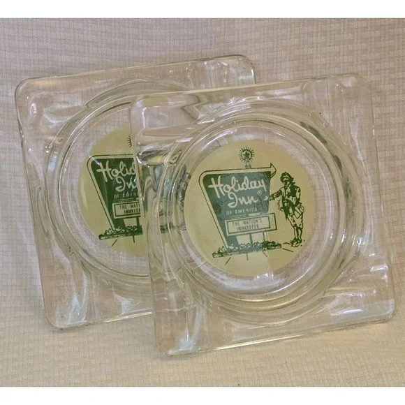 Set Of 2 Vintage 1960s Holiday Inn of America Ashtray Glass Advertising EUC