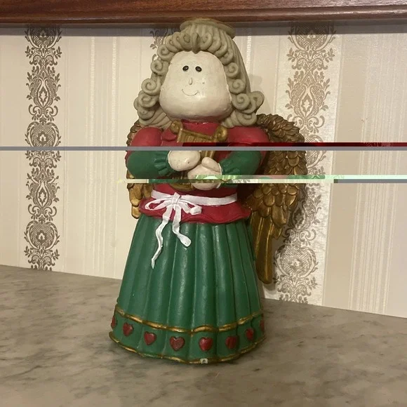 Christmas Angel Copper Wings Green Dress Harpsichord Curled Hair 12