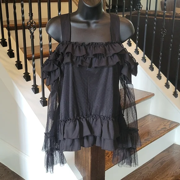Black Lace Tiered Blouse