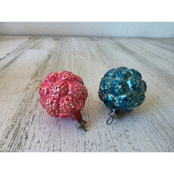Antique grape pink blue cluster as is mercury glass ornament Xmas tree